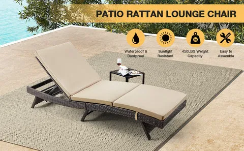 Patio Chaise Lounge Chairs Adjustable Poolside Loungers Sunlounger w/ Beige Cushion