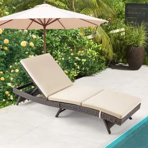 Patio Chaise Lounge Chairs Adjustable Poolside Loungers Sunlounger w/ Beige Cushion