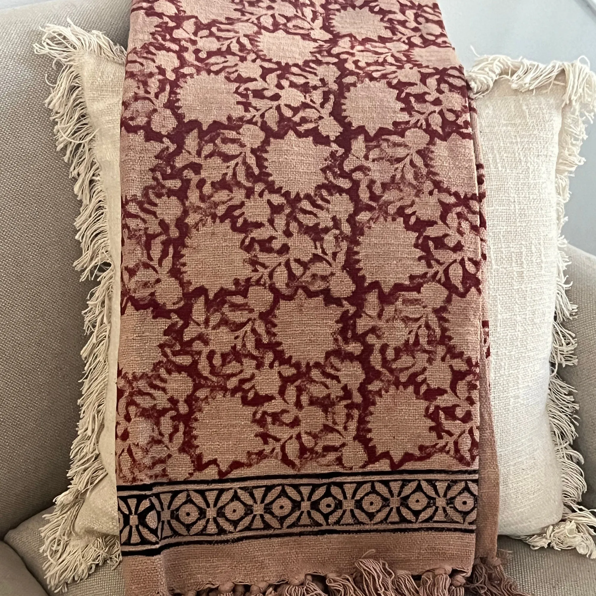 Red Boho throw blanket in Cotton, Throw blanket couch, soft blanket, Handmade Blanket, Light weight blanket for summer, Unique Gift for her