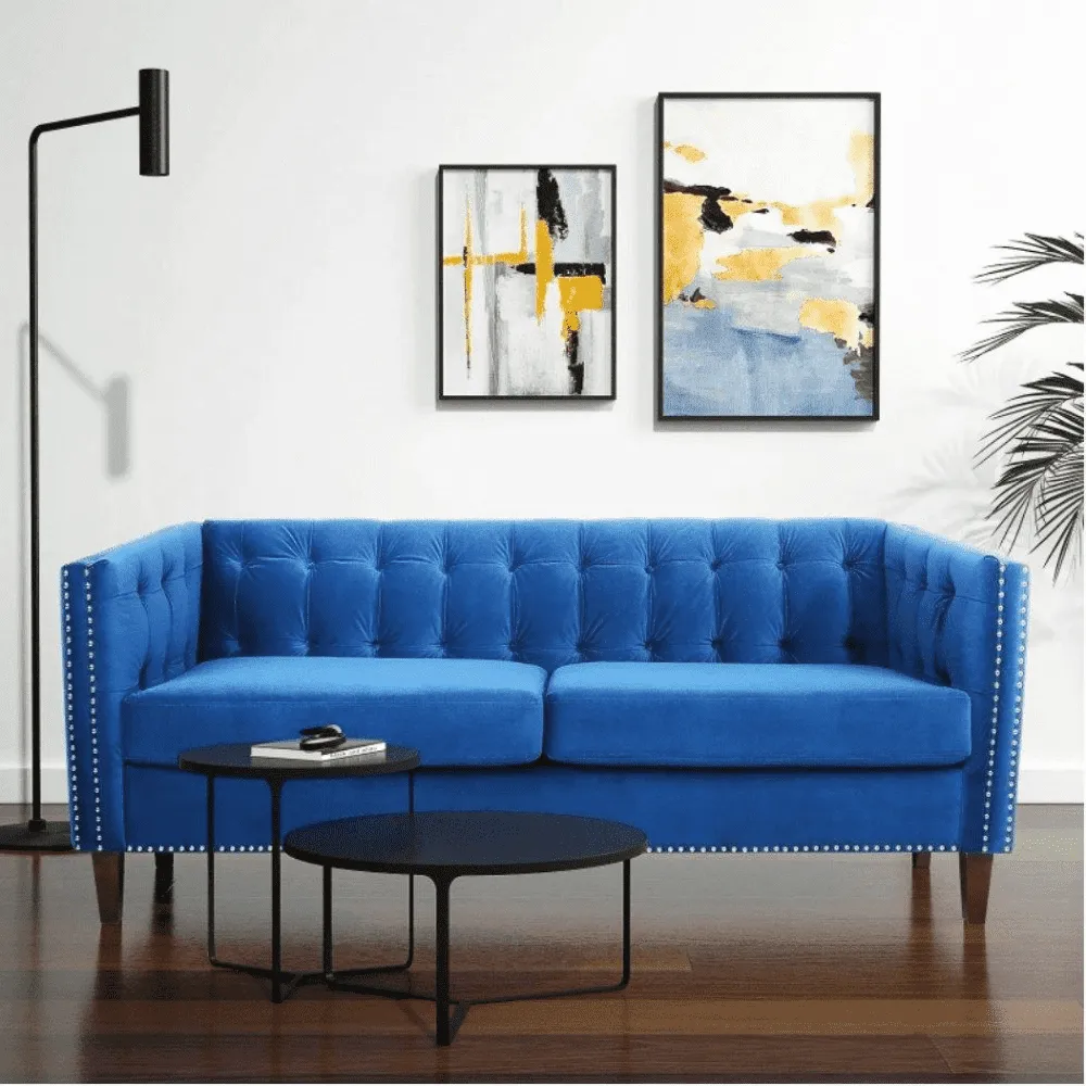 Rosy Sofa Set in Blue Suede Fabric