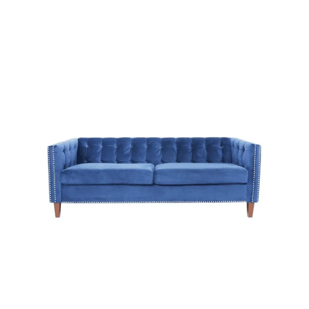 Rosy Sofa Set in Blue Suede Fabric