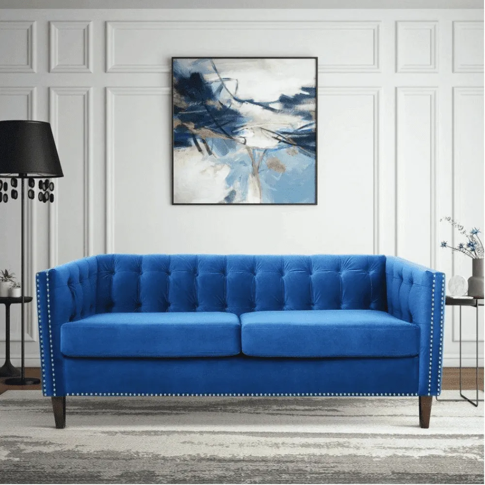 Rosy Sofa Set in Blue Suede Fabric