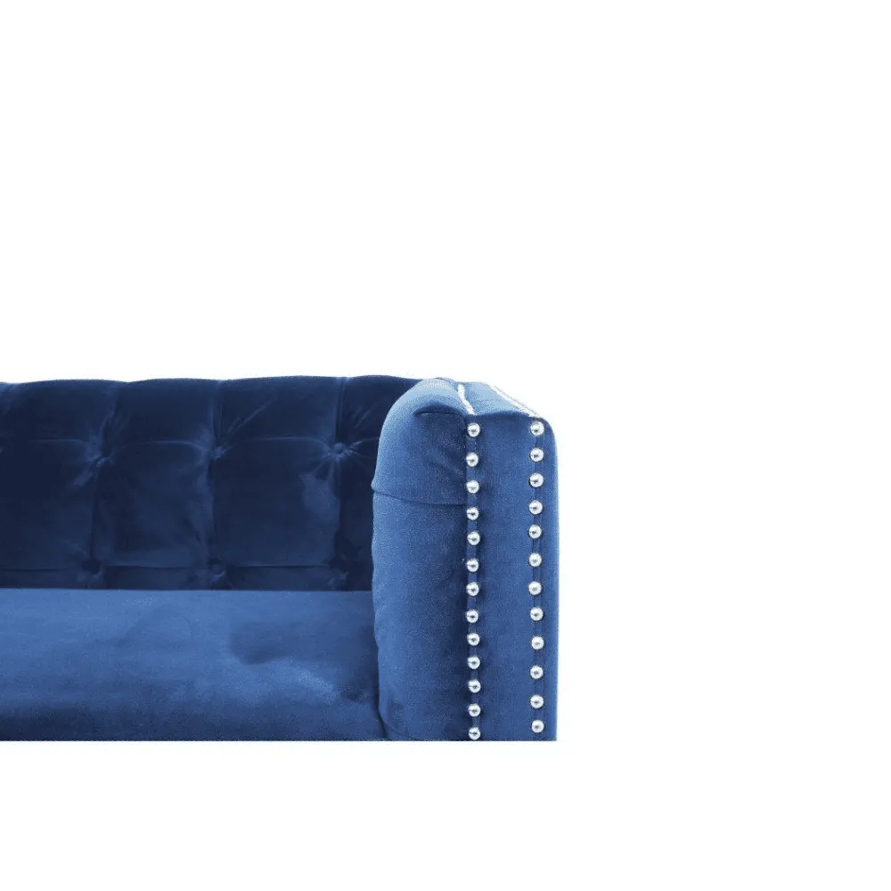 Rosy Sofa Set in Blue Suede Fabric