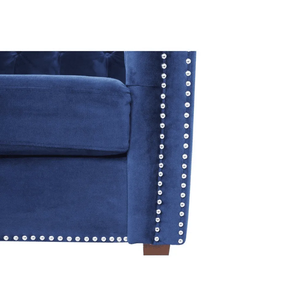 Rosy Sofa Set in Blue Suede Fabric