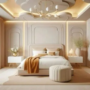 Royal Luxury Bed with Side Table and Ottoman