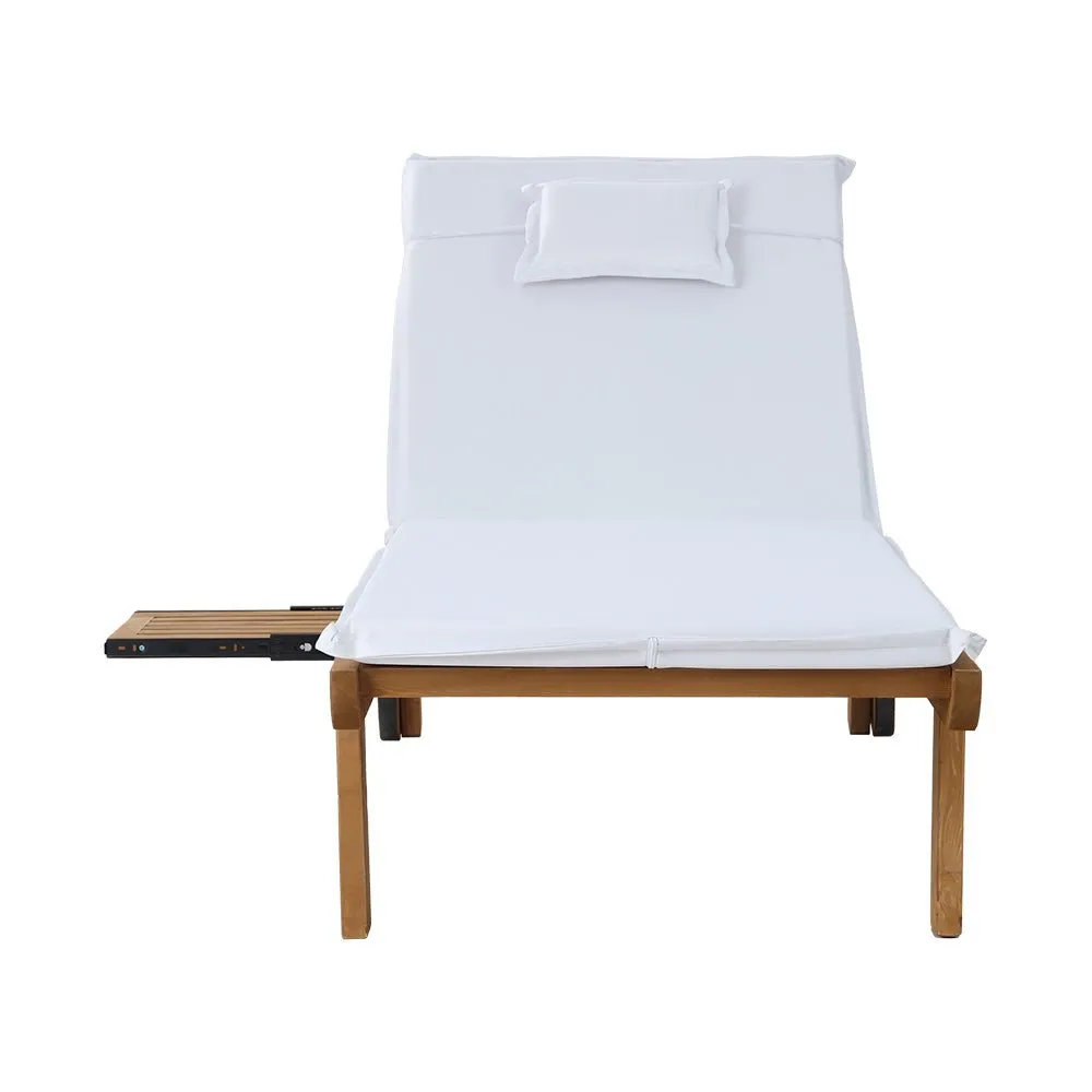 Set of 2 Wooden Sun Loungers Wheel Patio White