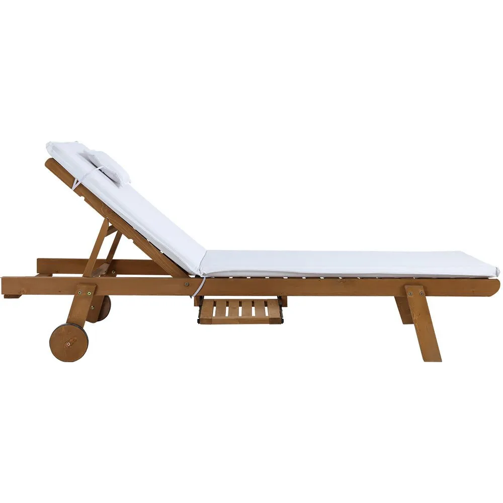 Set of 2 Wooden Sun Loungers Wheel Patio White