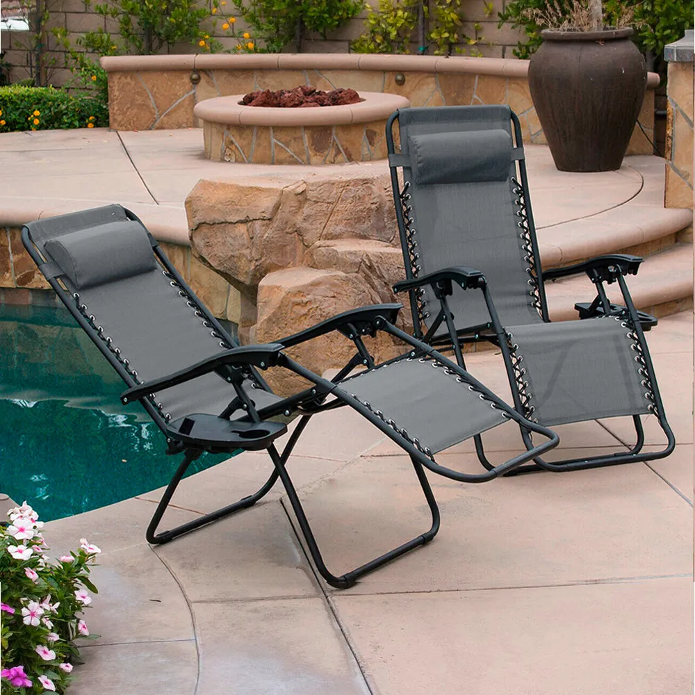 Set of Two Neo Grey Zero Gravity Recliner Garden Sun Loungers