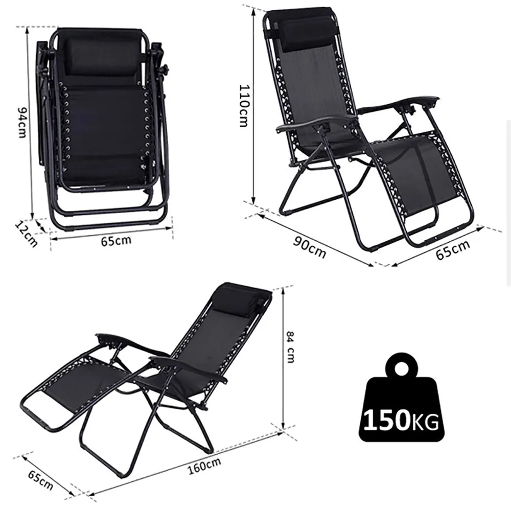 Set of Two Neo Grey Zero Gravity Recliner Garden Sun Loungers