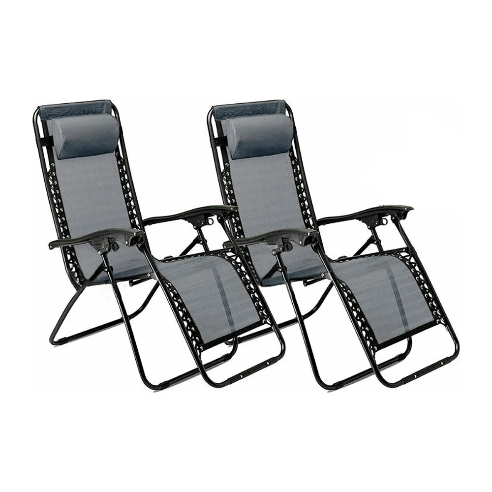 Set of Two Neo Grey Zero Gravity Recliner Garden Sun Loungers