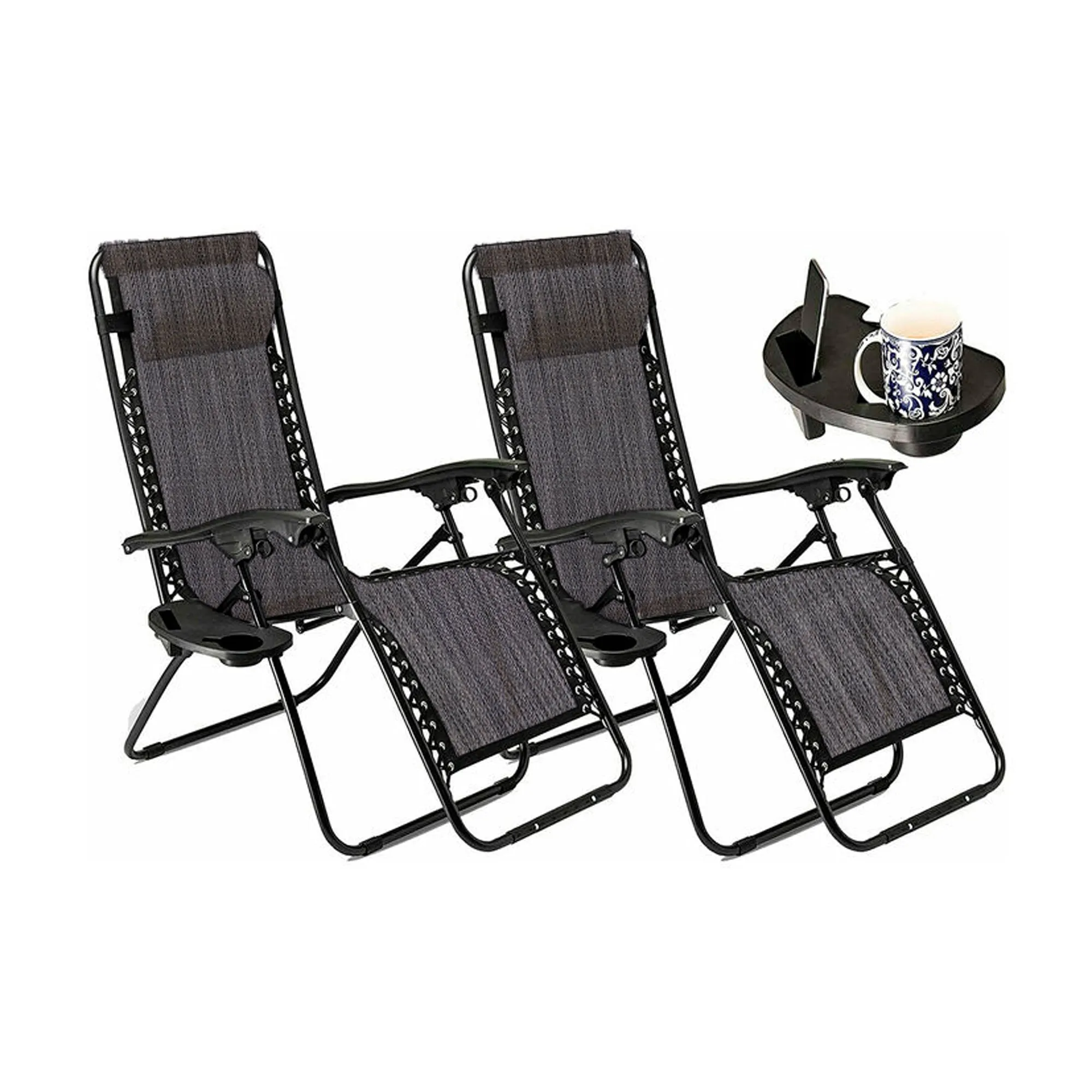 Set of Two Neo Slate Grey Zero Gravity Recliner Garden Sun Loungers