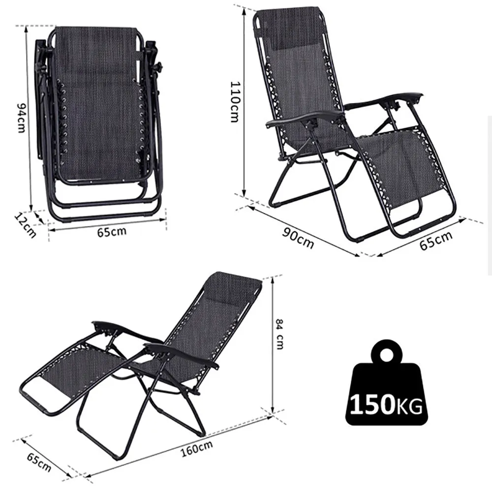 Set of Two Neo Slate Grey Zero Gravity Recliner Garden Sun Loungers