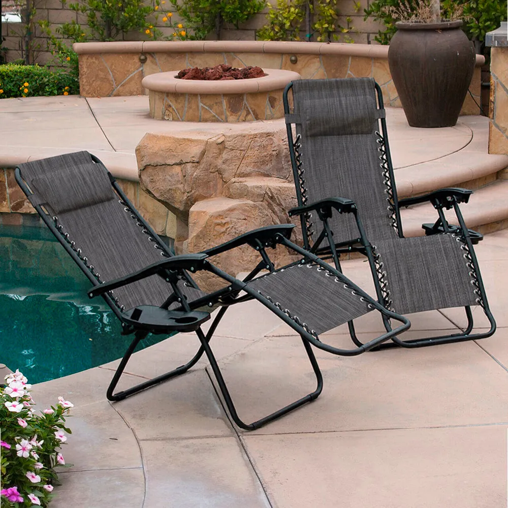 Set of Two Neo Slate Grey Zero Gravity Recliner Garden Sun Loungers