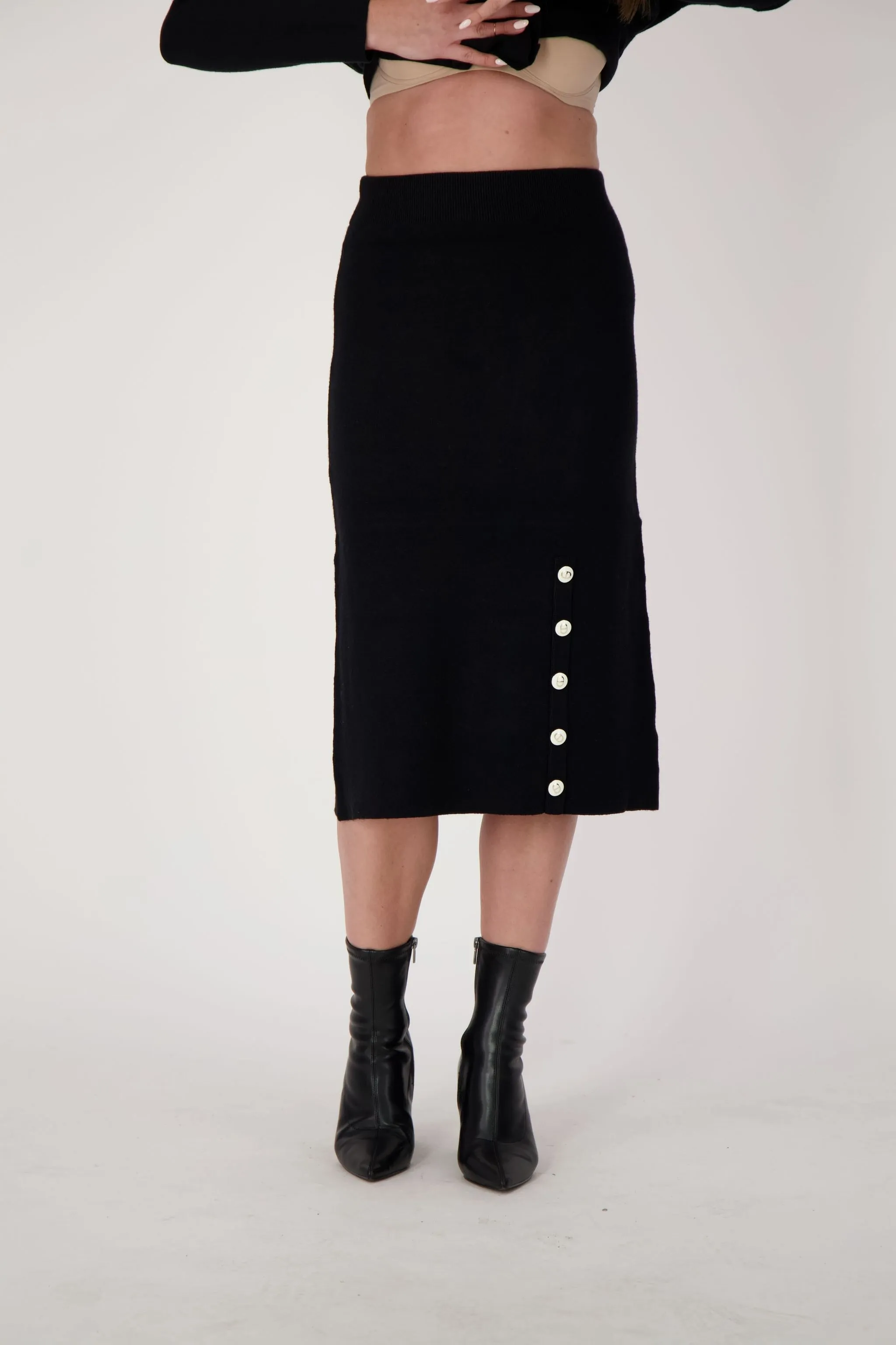 Side Button Knit Skirt