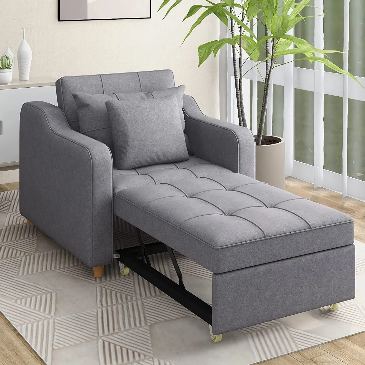 Sofa Bed 3-in-1 Convertible Chair Multi-Functional Sofa Bed Adjustable Recliner(Dark Grey)