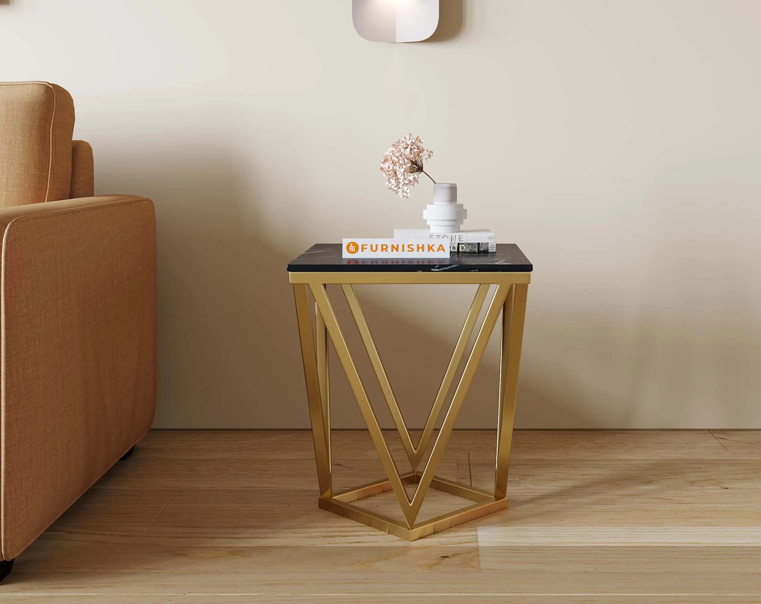 Solaia Side Table with Black Engineered Marble Top