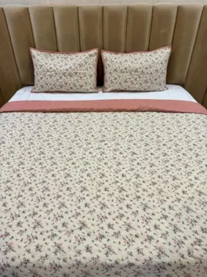 Subtlespreads Premium Cotton Feel Quilted Bedcover for Double Bed King Size with 2 Quilted Pillow Covers - Decorative Bed Cover/Quilted Bedspread Bedsheet, Summer Pearl