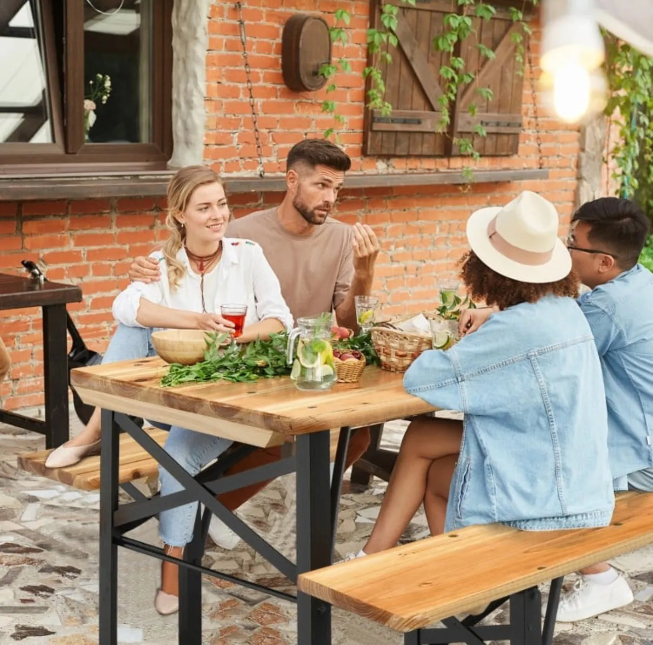 Super Cool 3-Piece Foldable Heavy Duty Patio Wooden Picnic Table Bench Set | Easy Set Up | Indoor, Outdoor