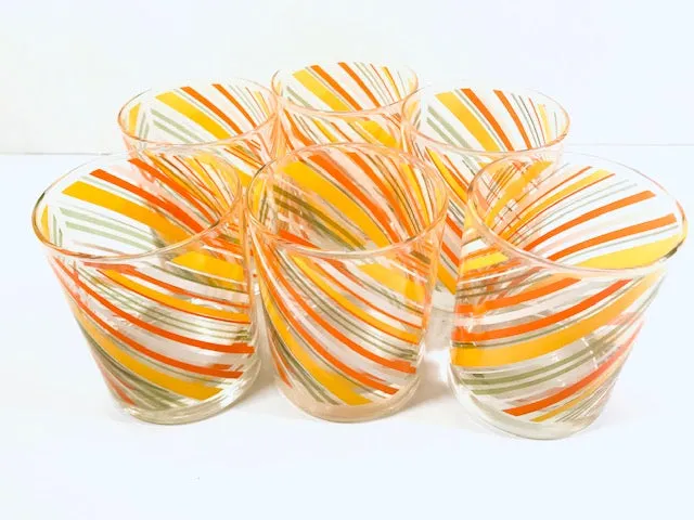 Tastesetter Signed Yellow, Orange and Green Retro Striped Double Old Fashion Glasses (Set of 6)