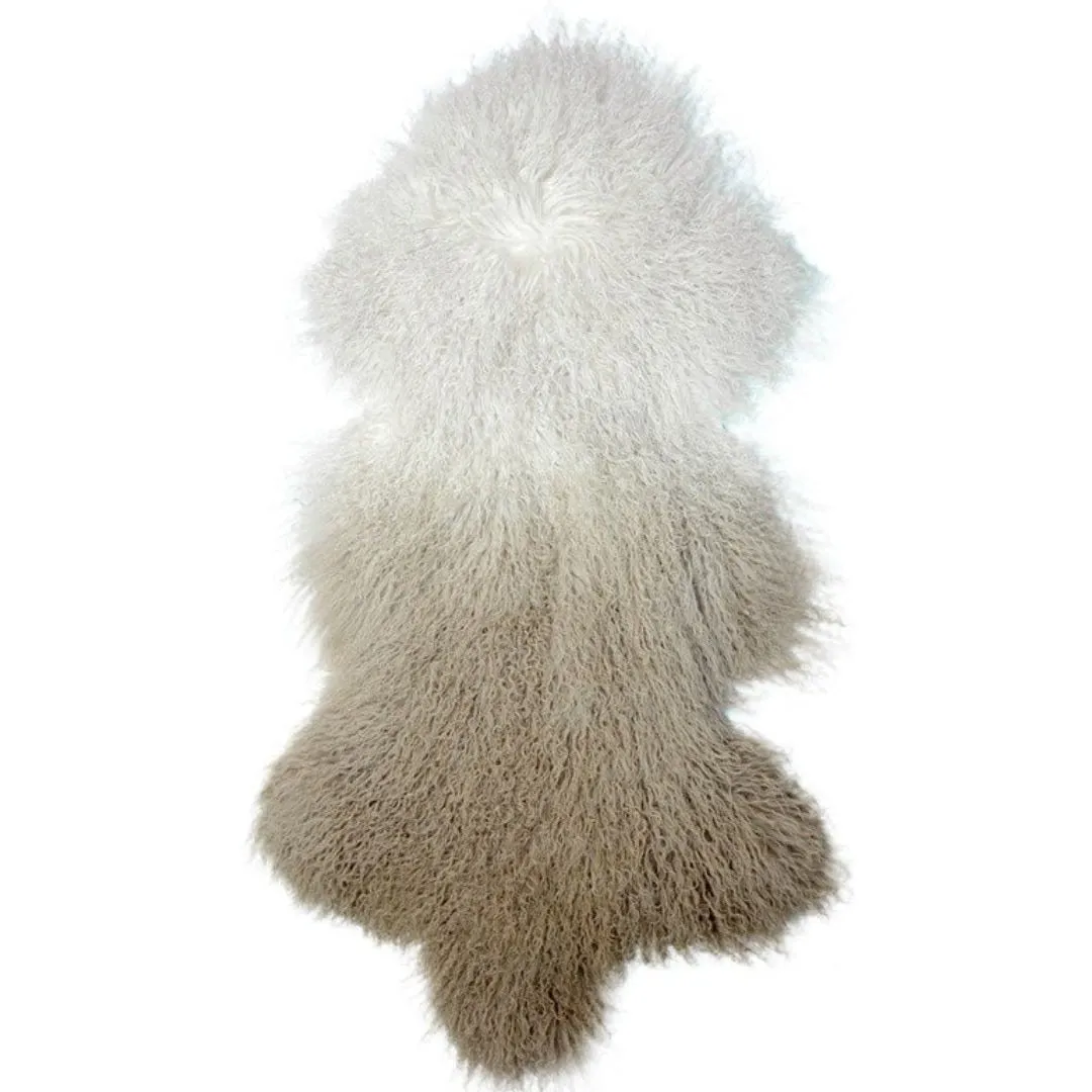 Tibetan Lamb Fur Ombre Rug - Ivory/Beige