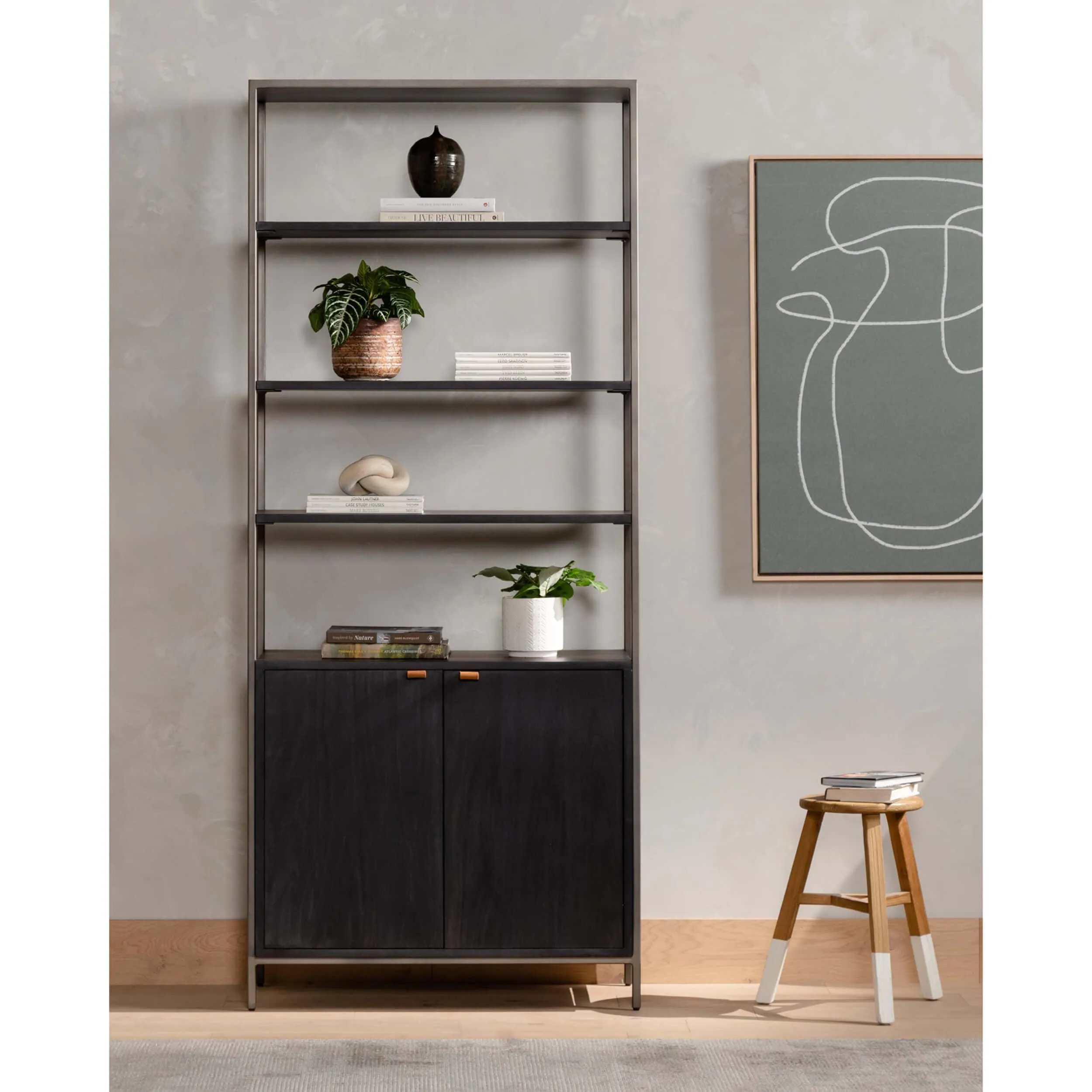 Trey Modular Wide Bookcase, Black Wash