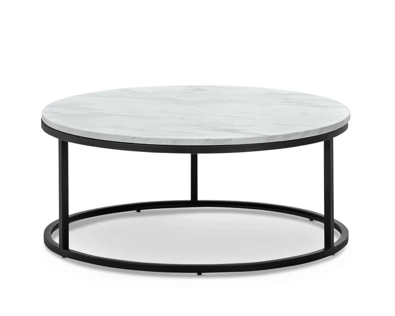 Tundra Round Nest White Marble Coffee Table - Black