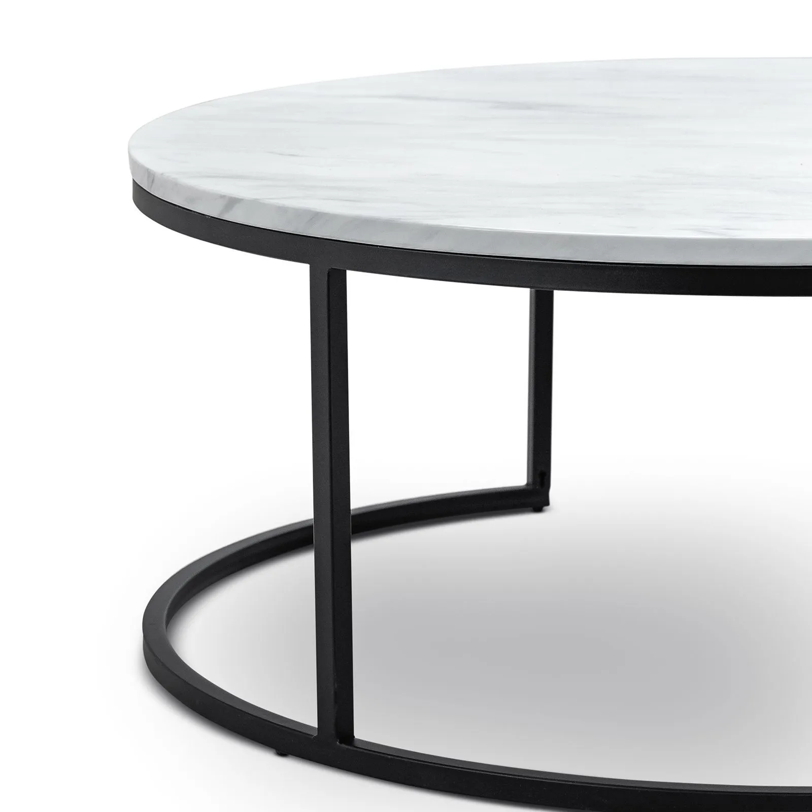 Tundra Round Nest White Marble Coffee Table - Black