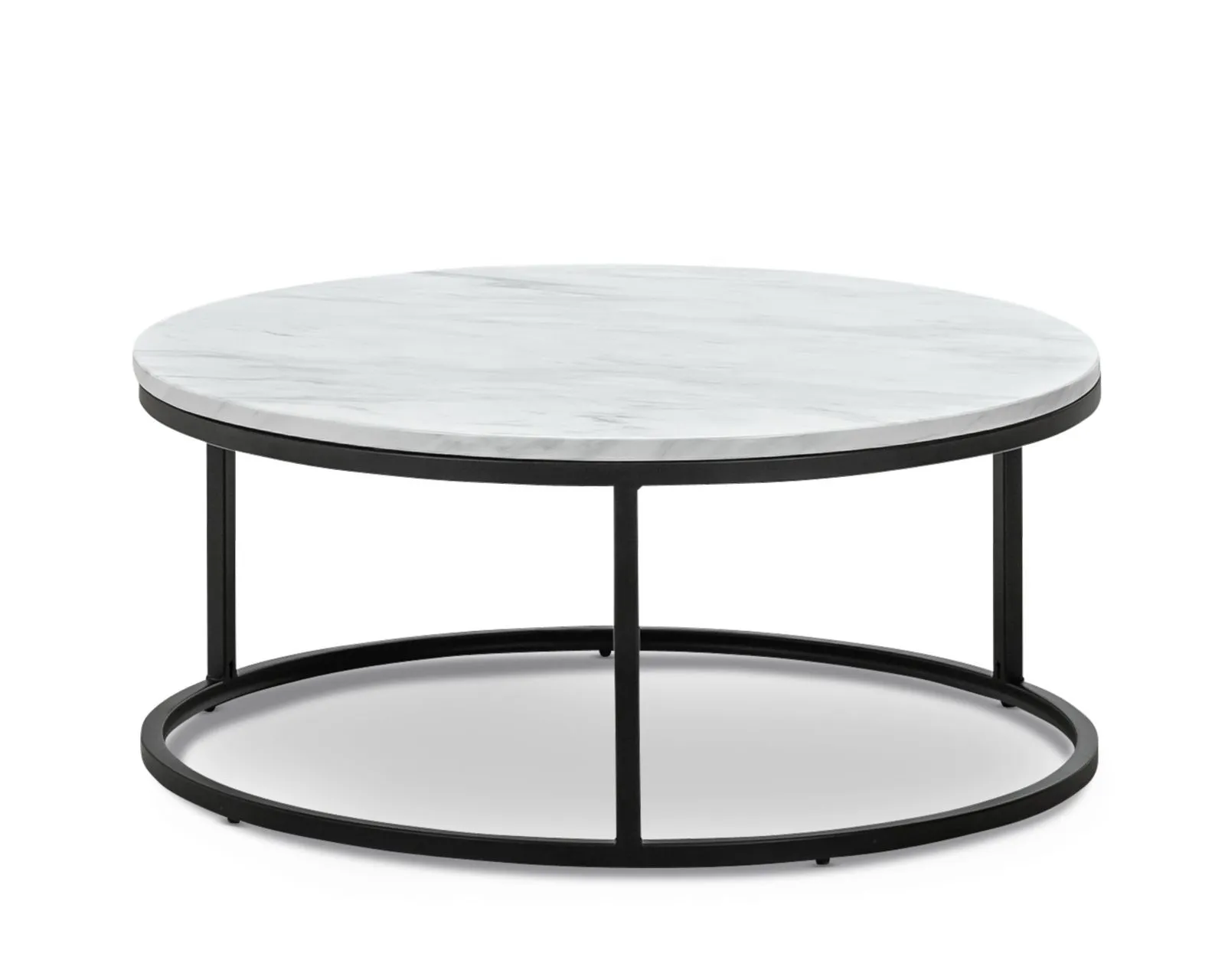 Tundra Round Nest White Marble Coffee Table - Black