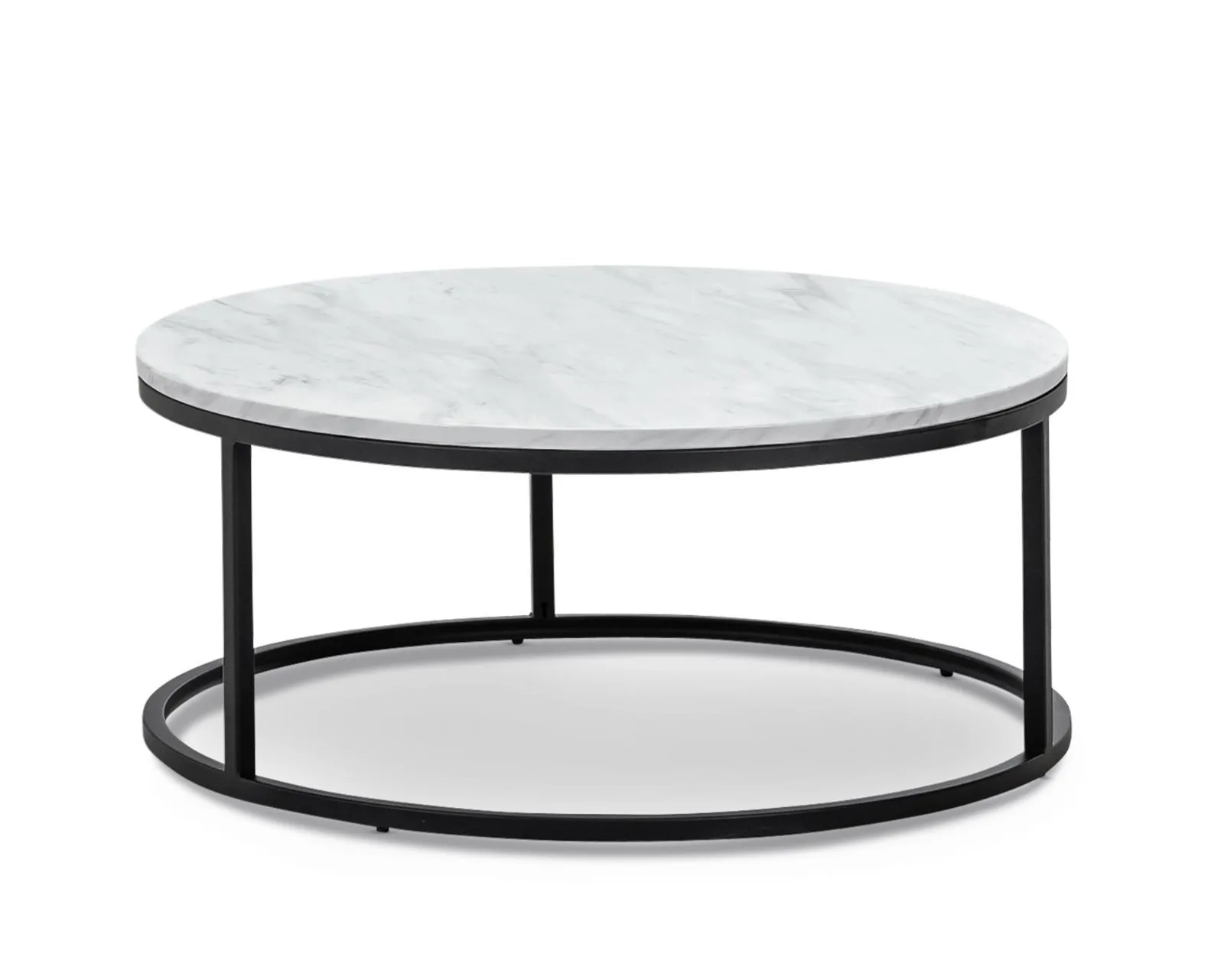 Tundra Round Nest White Marble Coffee Table - Black