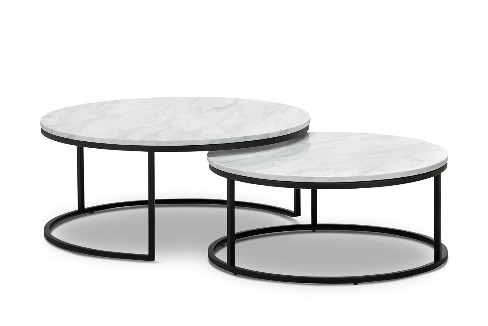 Tundra Round Nest White Marble Coffee Table - Black