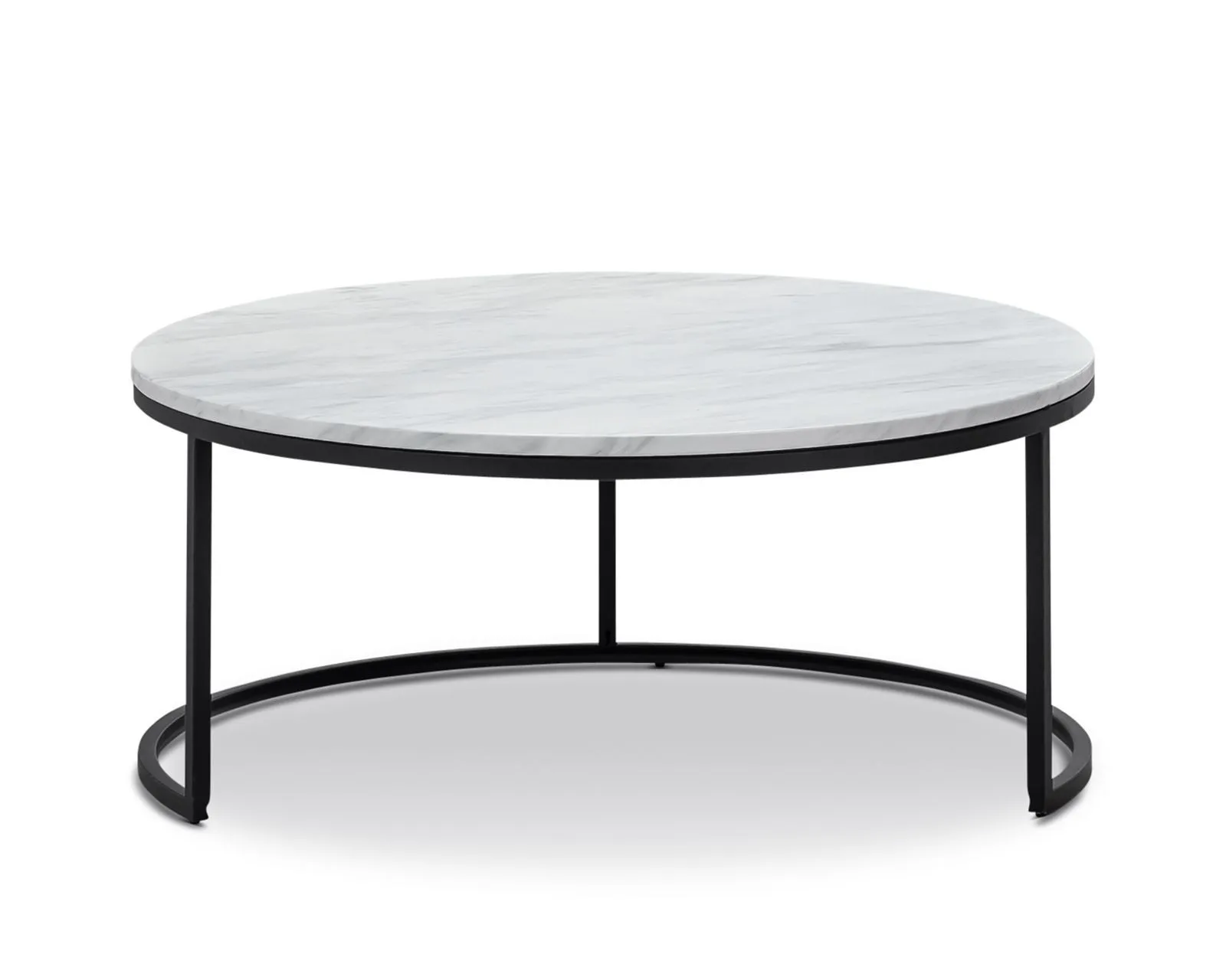 Tundra Round Nest White Marble Coffee Table - Black