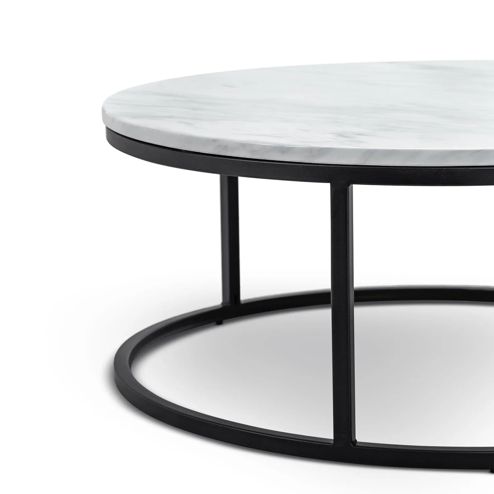 Tundra Round Nest White Marble Coffee Table - Black