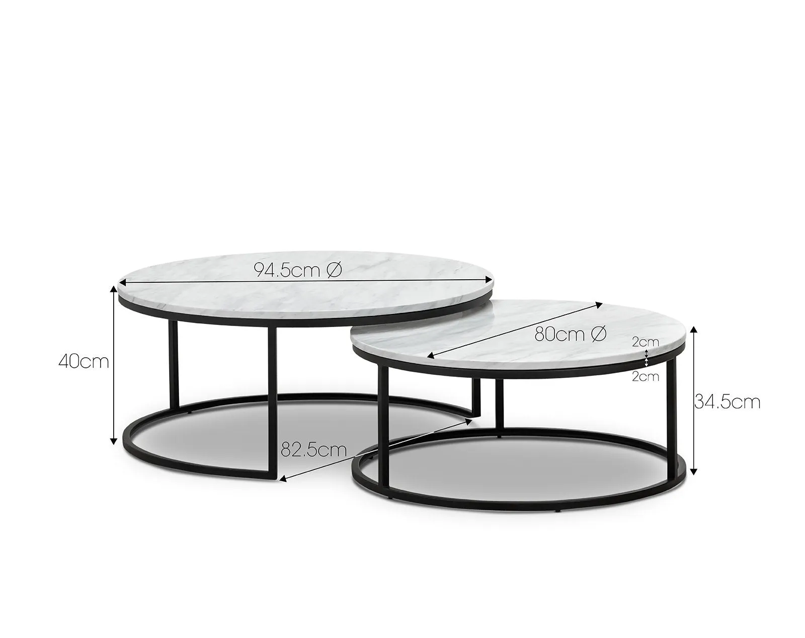 Tundra Round Nest White Marble Coffee Table - Black