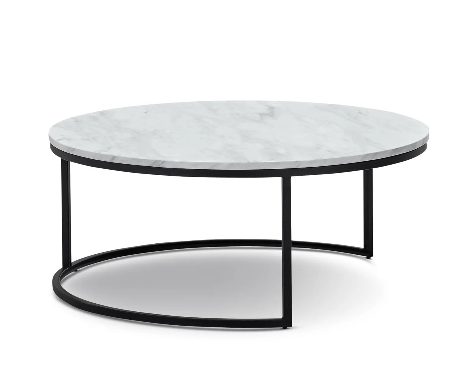 Tundra Round Nest White Marble Coffee Table - Black