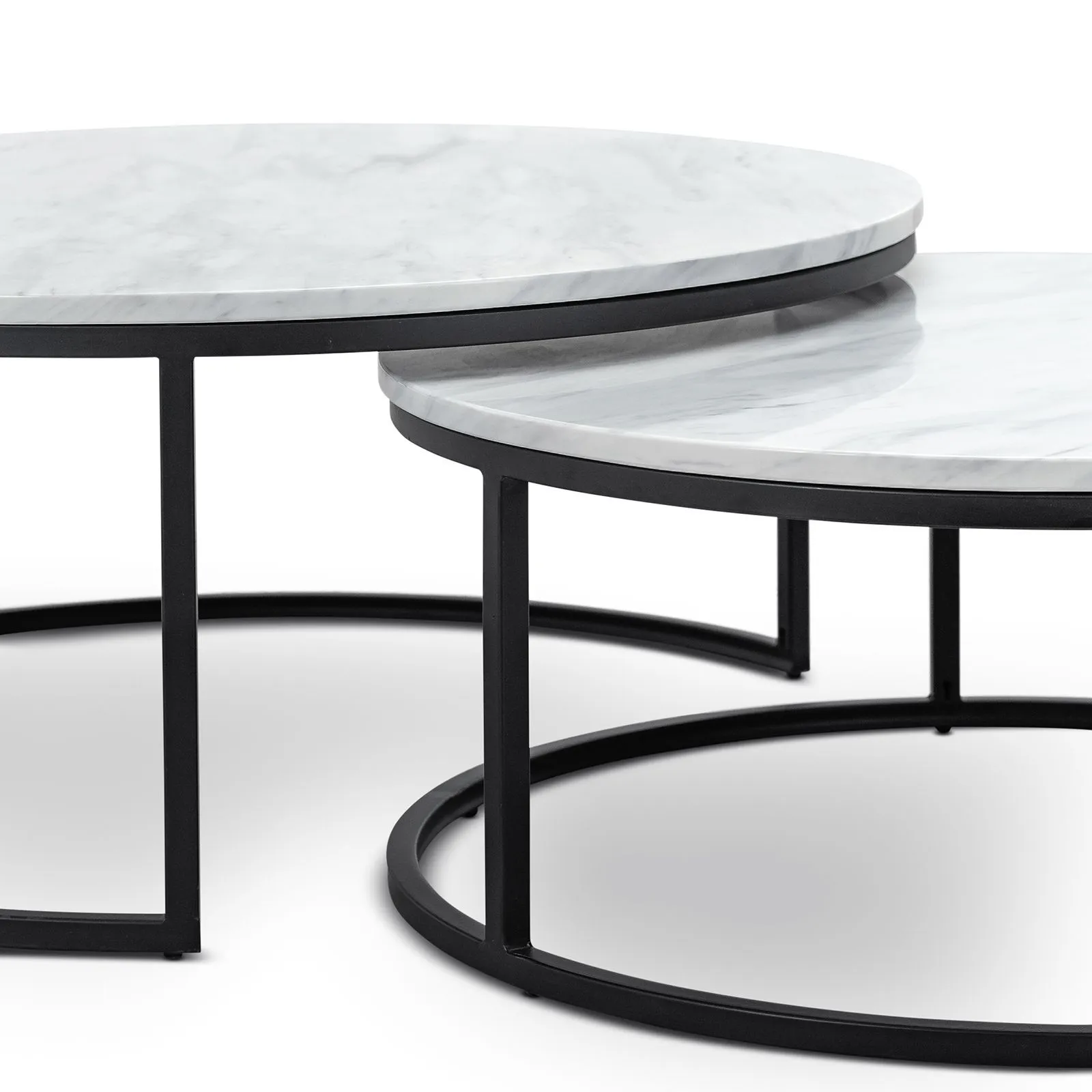 Tundra Round Nest White Marble Coffee Table - Black