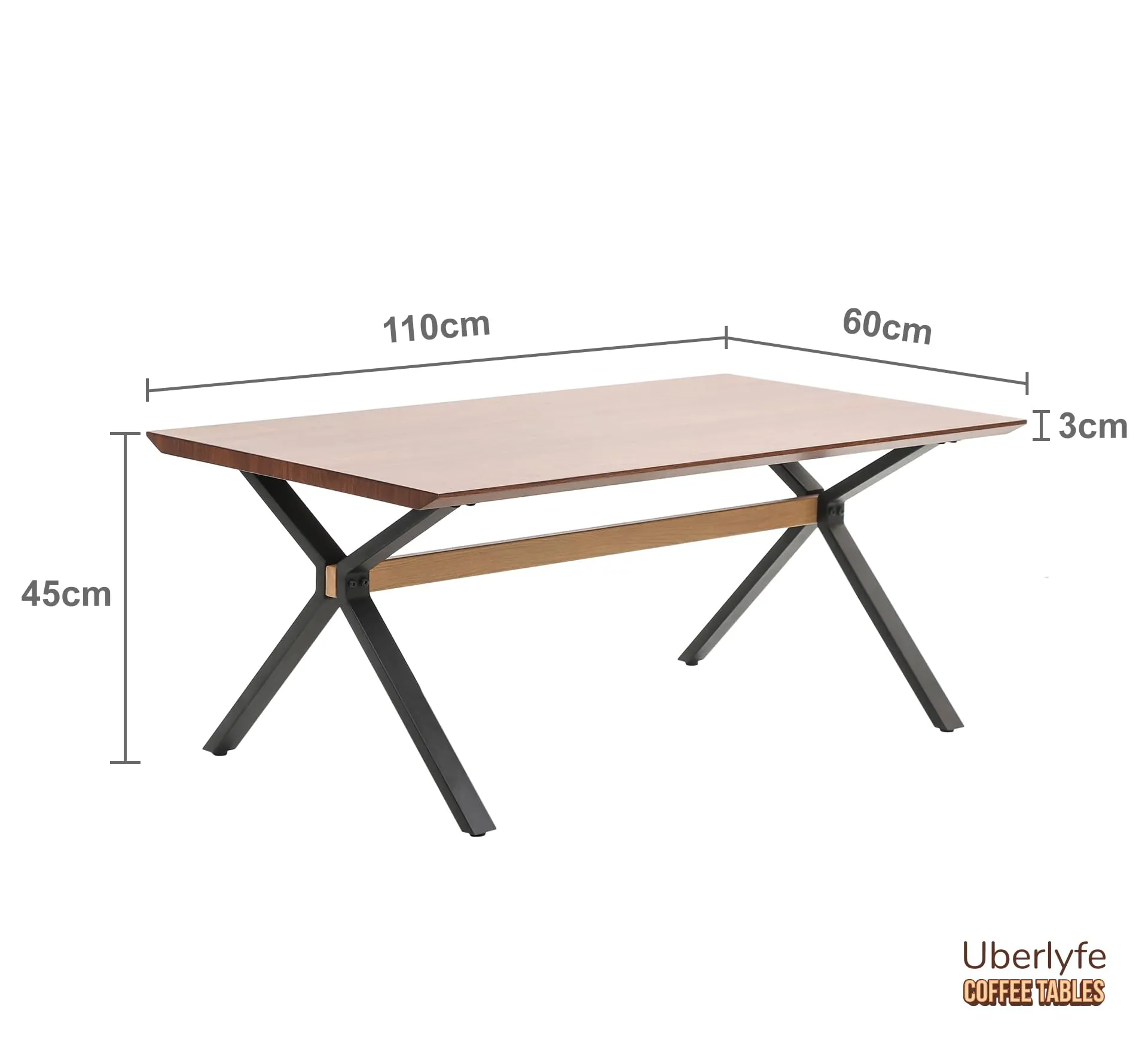 uberlyfe Coffee Table for Living Room, Cocktail Table, Center Table for Bedroom, Office | Teak Wood Finish | H Type, Large