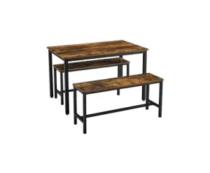 VASAGLE Industrial Rustic Brown Dining Table with 2 Benches