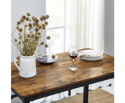 VASAGLE Industrial Rustic Brown Dining Table with 2 Benches